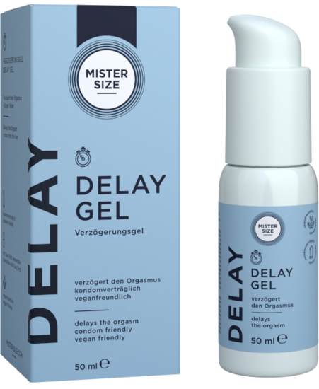 Mister Size Delay Gel öskju og dæluskammtaraflaska